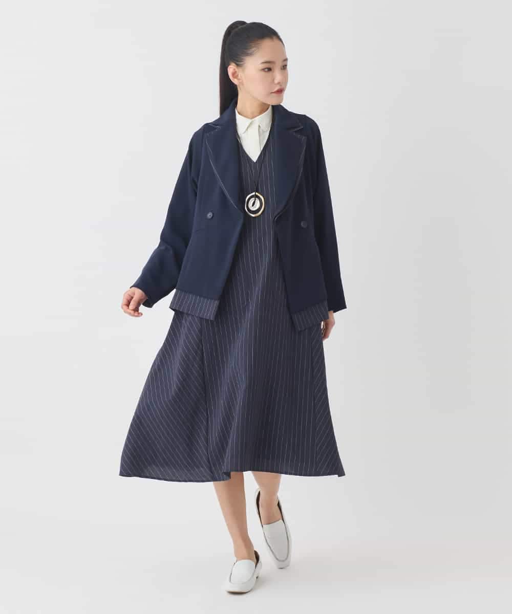 RBJDD02450 HIROKO BIS(ヒロコ ビス) 無地×ストライプレイヤード風ジャケット ネイビー