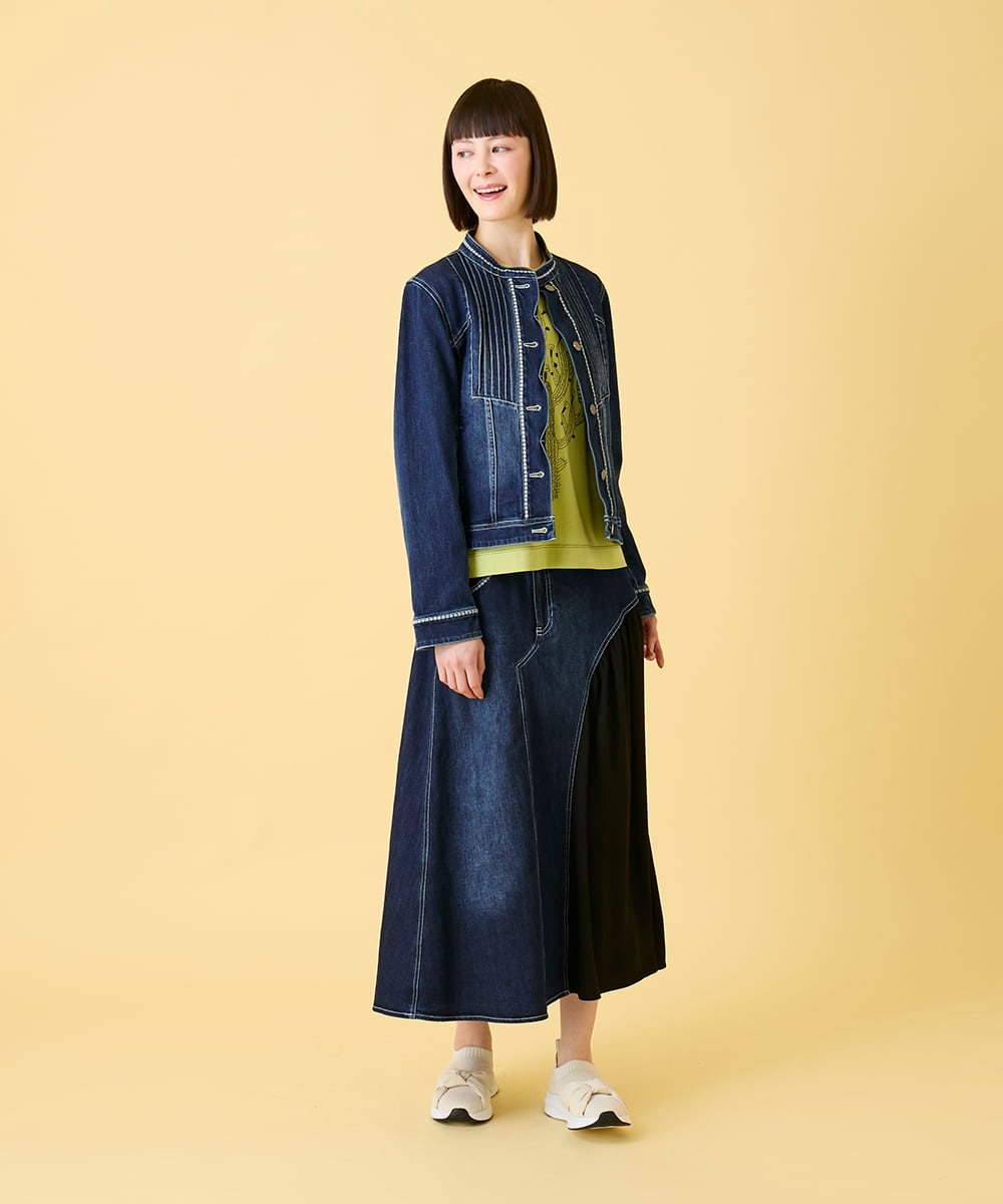 RBJED10330 HIROKO BIS(ヒロコ ビス) ピンタックデニムジャケット /洗濯機で洗える ネイビー