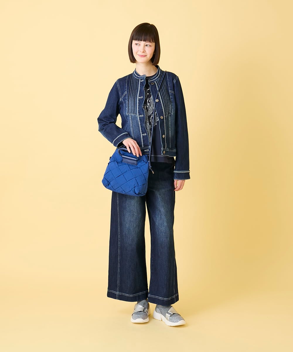 RBJED10330 HIROKO BIS(ヒロコ ビス) ピンタックデニムジャケット /洗濯機で洗える ネイビー