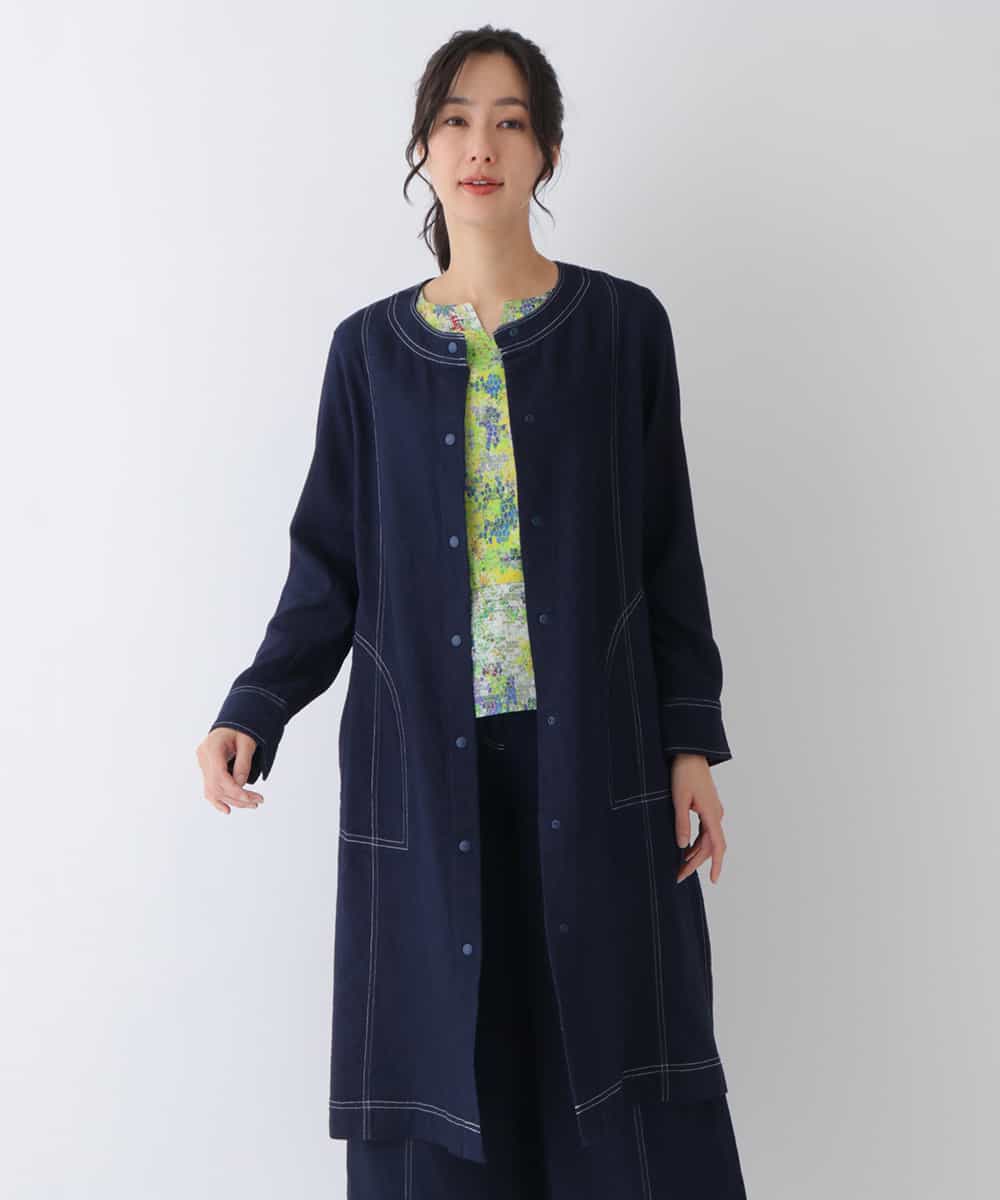 RBJES10290 HIROKO BIS(ヒロコ ビス) 【洗える】ノーカラーコート ネイビー