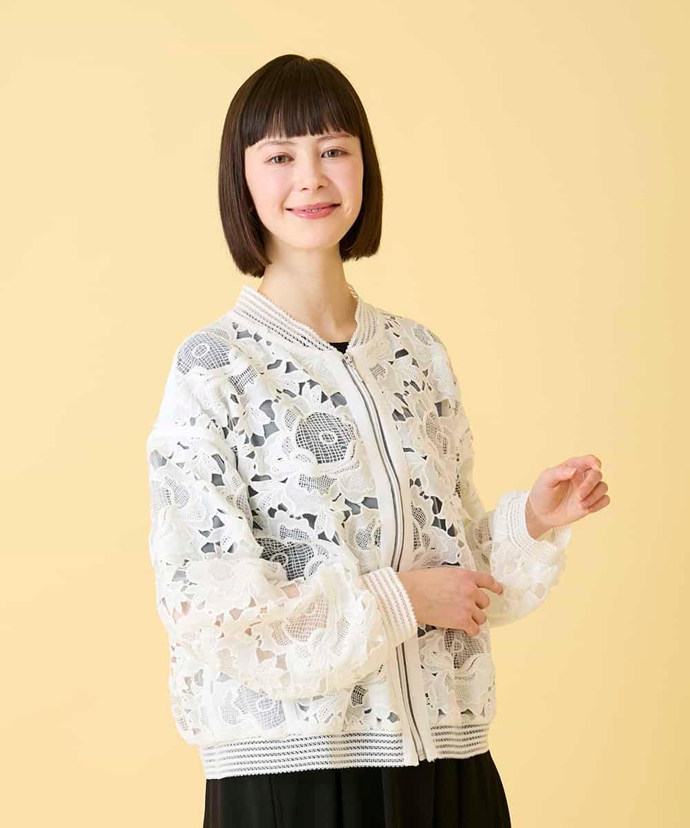 RBJGE05360 HIROKO BIS(ヒロコ ビス) 【先行予約】フラワーレースデザインブルゾン ホワイト