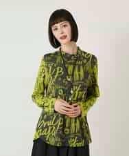 RBKAE33230 HIROKO BIS(ヒロコ ビス) アートロゴ総柄モックネックカットソー カーキ