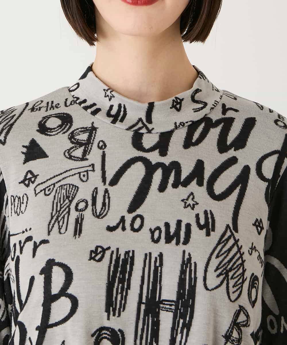 RBKAE33230 HIROKO BIS(ヒロコ ビス) アートロゴ総柄モックネックカットソー ライトグレー