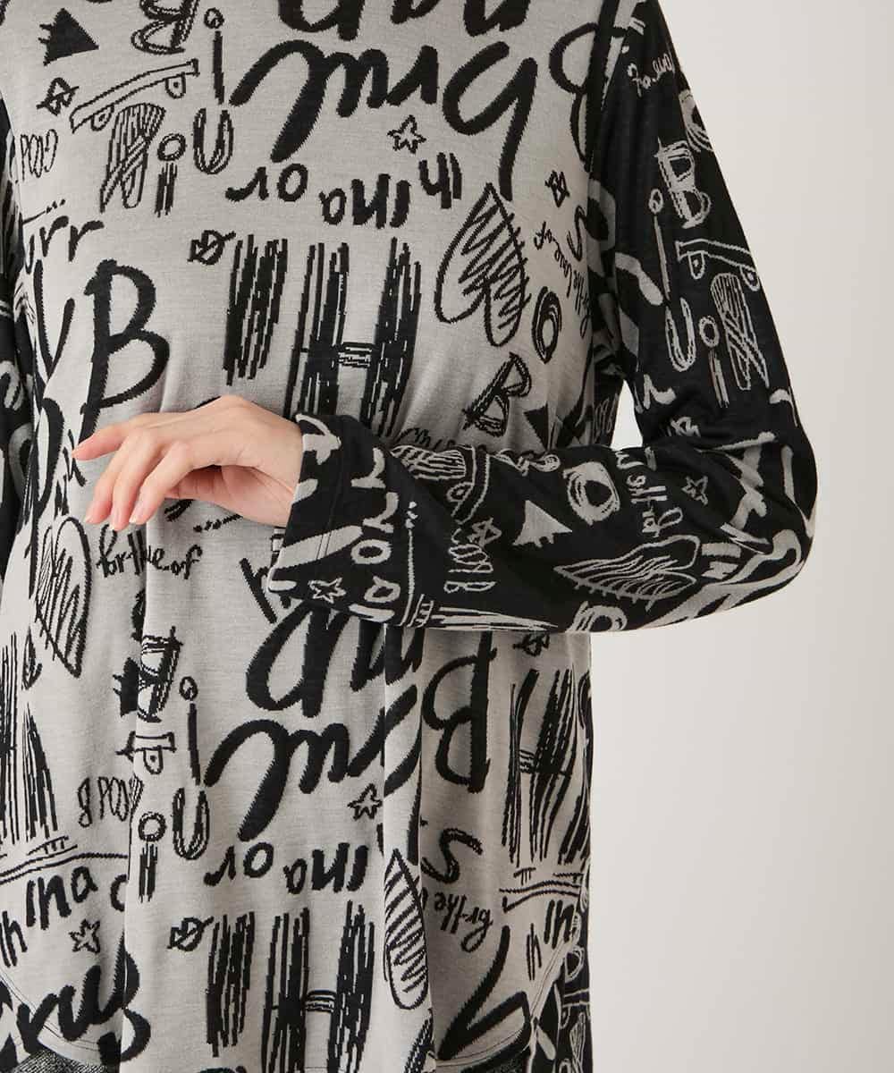 RBKAE33230 HIROKO BIS(ヒロコ ビス) アートロゴ総柄モックネックカットソー ライトグレー