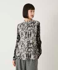 RBKAE33230 HIROKO BIS(ヒロコ ビス) アートロゴ総柄モックネックカットソー ライトグレー