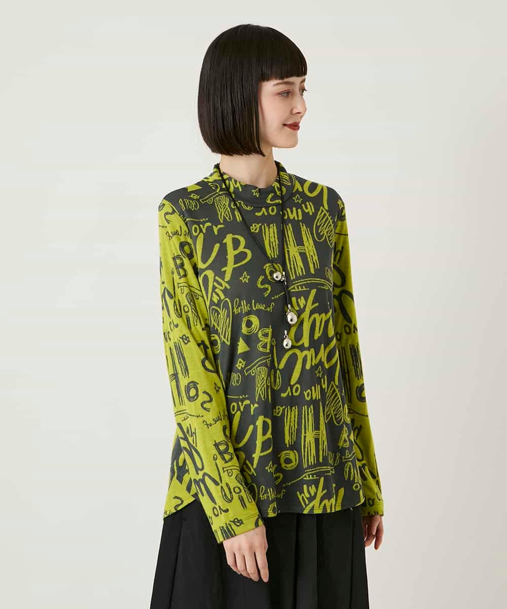 RBKAE33230 HIROKO BIS(ヒロコ ビス) アートロゴ総柄モックネックカットソー ライトグレー