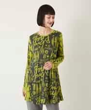 RBKAE34260 HIROKO BIS(ヒロコ ビス) アートロゴ総柄チュニックカットソー カーキ