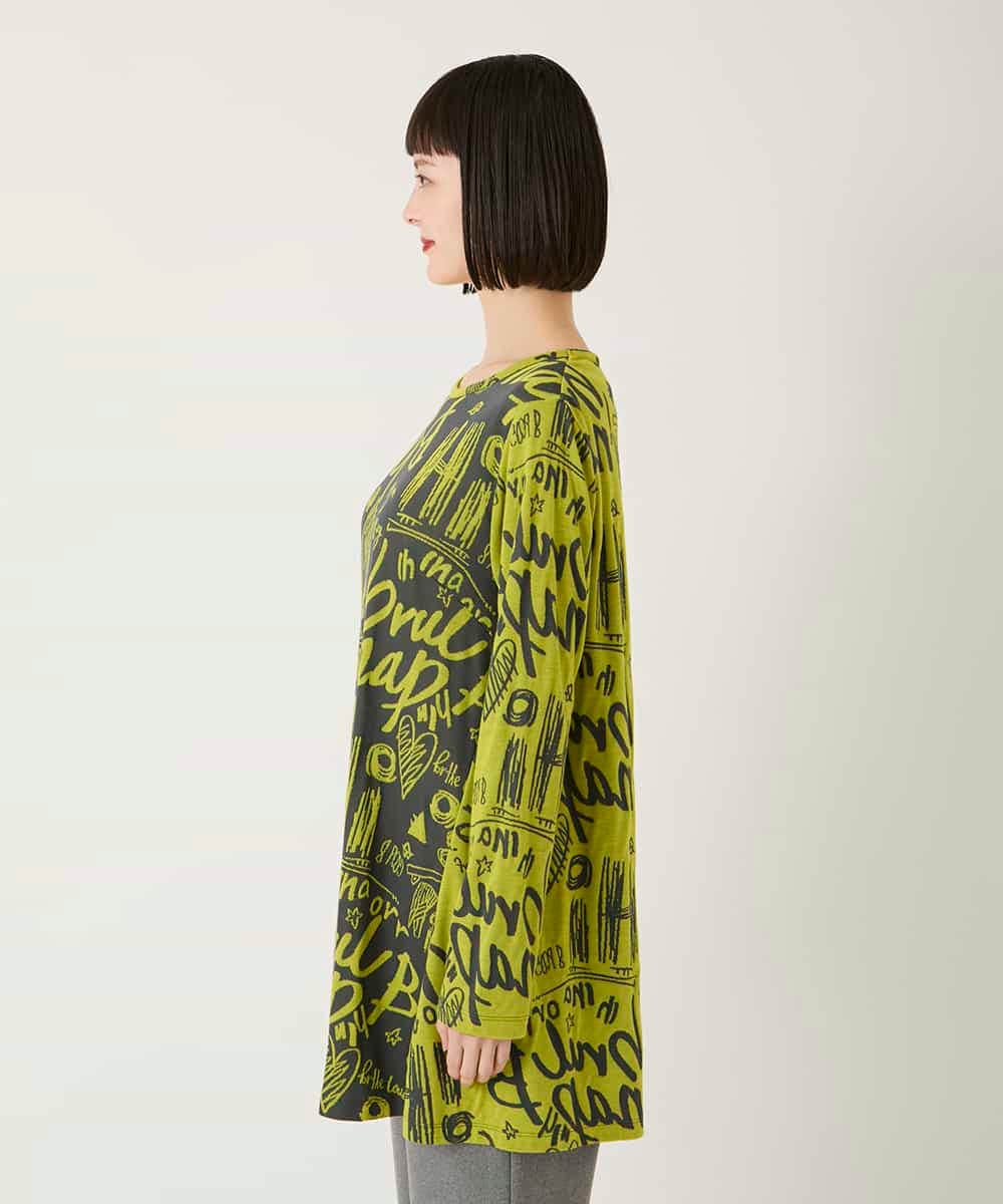 RBKAE34260 HIROKO BIS(ヒロコ ビス) アートロゴ総柄チュニックカットソー カーキ