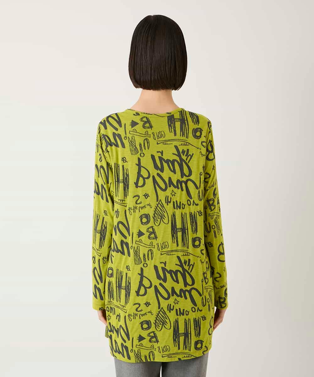 RBKAE34260 HIROKO BIS(ヒロコ ビス) アートロゴ総柄チュニックカットソー カーキ