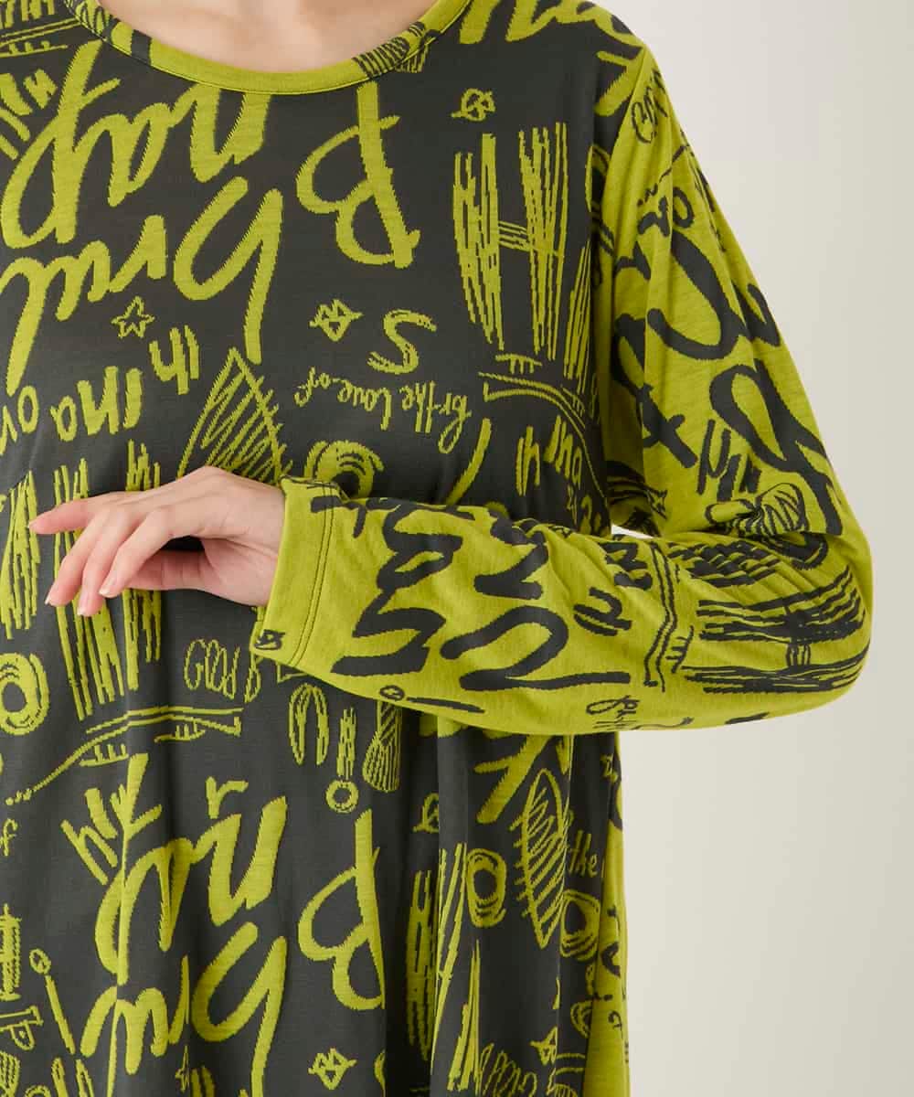 RBKAE34260 HIROKO BIS(ヒロコ ビス) アートロゴ総柄チュニックカットソー カーキ