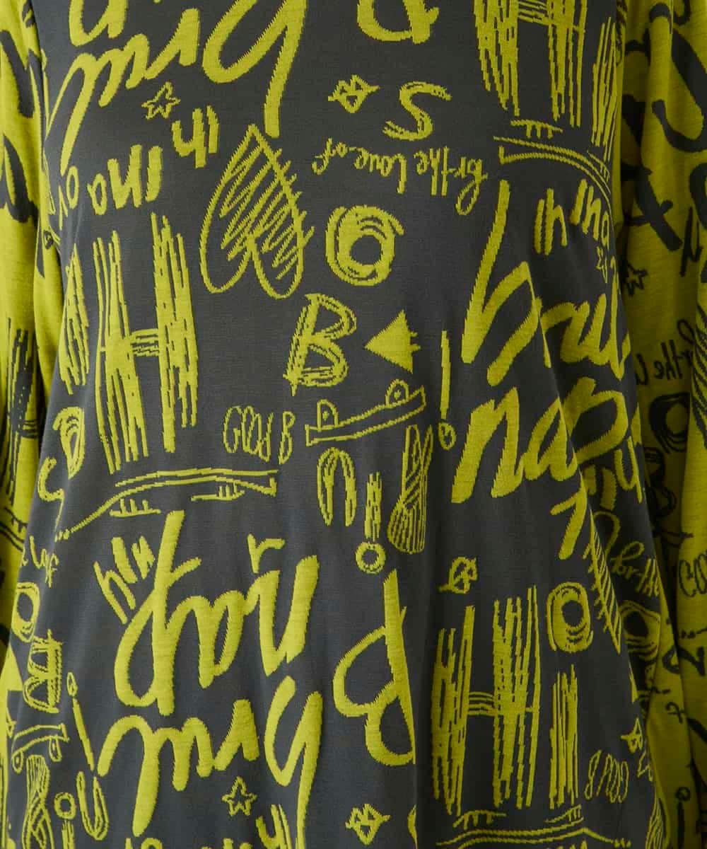 RBKAE34260 HIROKO BIS(ヒロコ ビス) アートロゴ総柄チュニックカットソー カーキ