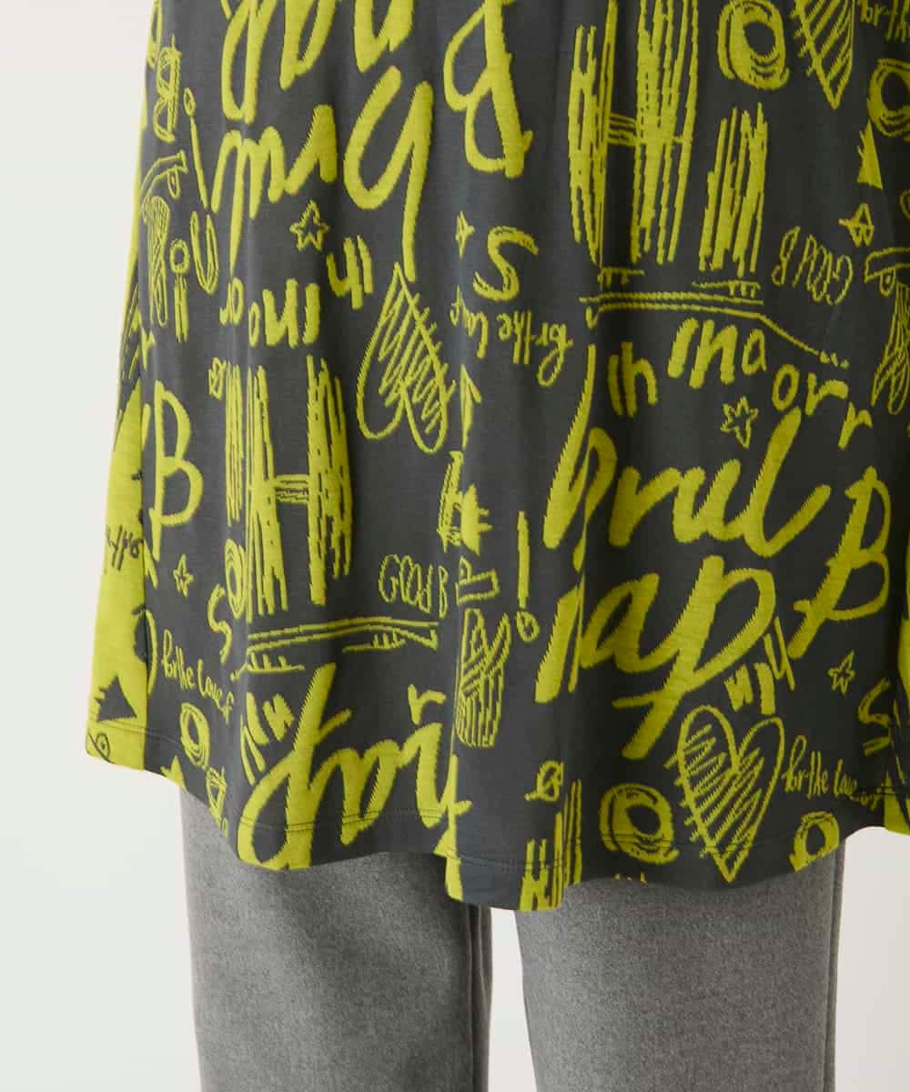 RBKAE34260 HIROKO BIS(ヒロコ ビス) アートロゴ総柄チュニックカットソー カーキ