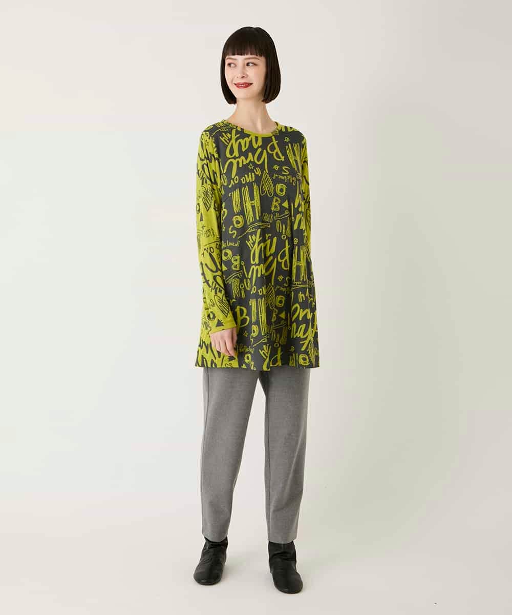 RBKAE34260 HIROKO BIS(ヒロコ ビス) アートロゴ総柄チュニックカットソー カーキ