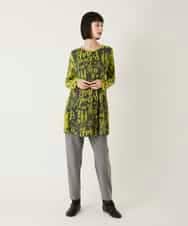 RBKAE34260 HIROKO BIS(ヒロコ ビス) アートロゴ総柄チュニックカットソー カーキ