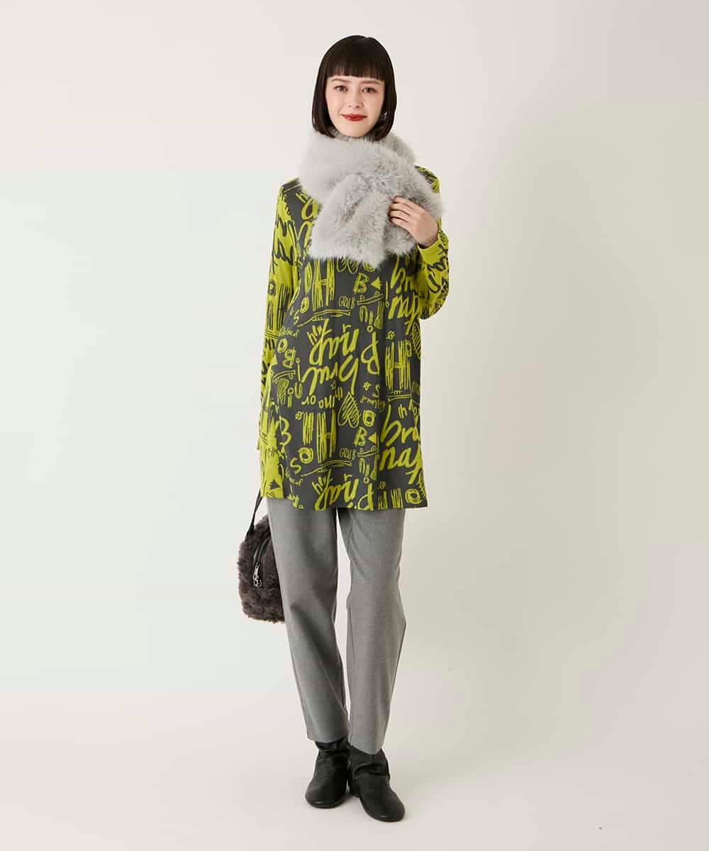 RBKAE34260 HIROKO BIS(ヒロコ ビス) アートロゴ総柄チュニックカットソー カーキ