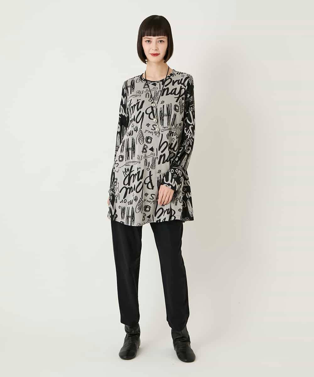 RBKAE34260 HIROKO BIS(ヒロコ ビス) アートロゴ総柄チュニックカットソー カーキ