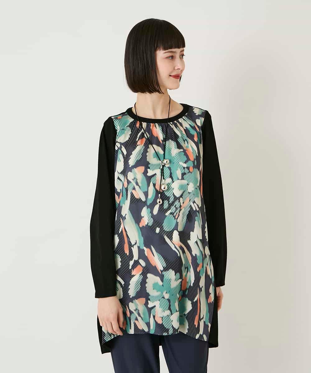 RBKAE36280 HIROKO BIS(ヒロコ ビス) デジタルフラワージョイントチュニック ブラック