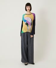 RBKAE38230 HIROKO BIS(ヒロコ ビス) デシンジョイントアートプリントプルオーバー /洗える ネイビー