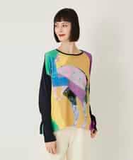 RBKAE38230 HIROKO BIS(ヒロコ ビス) デシンジョイントアートプリントプルオーバー /洗える ネイビー