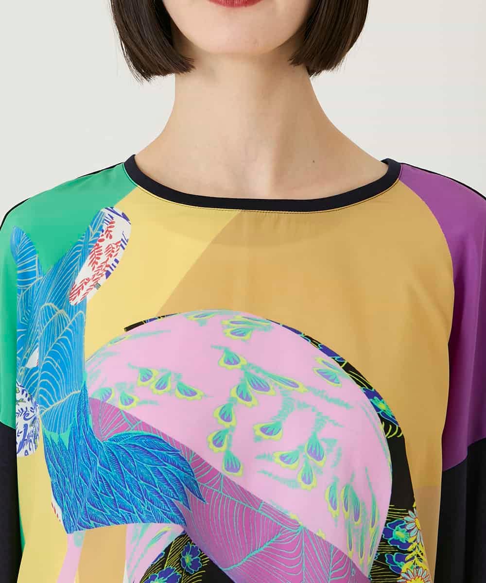 RBKAE38230 HIROKO BIS(ヒロコ ビス) デシンジョイントアートプリントプルオーバー /洗える ネイビー