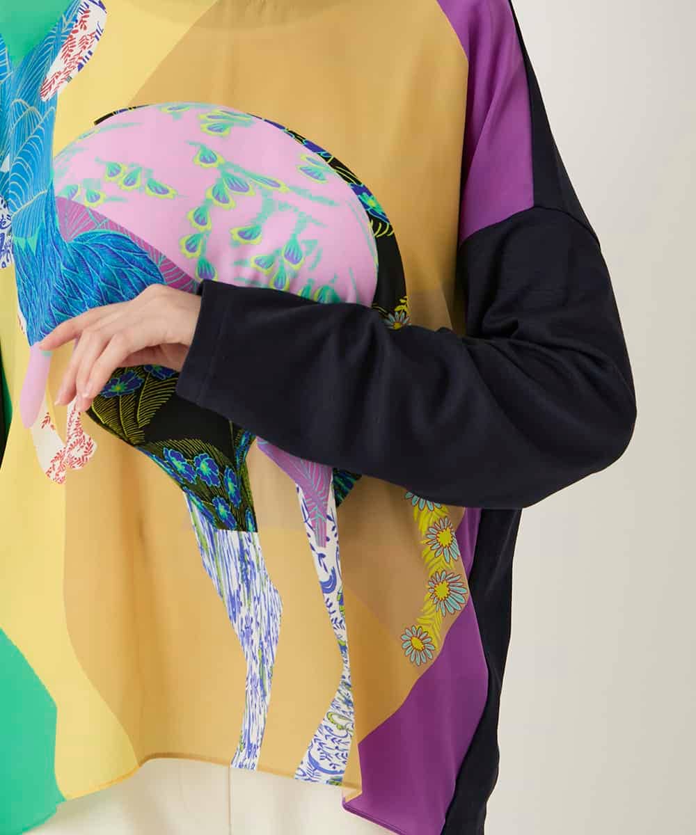 RBKAE38230 HIROKO BIS(ヒロコ ビス) デシンジョイントアートプリントプルオーバー /洗える ネイビー