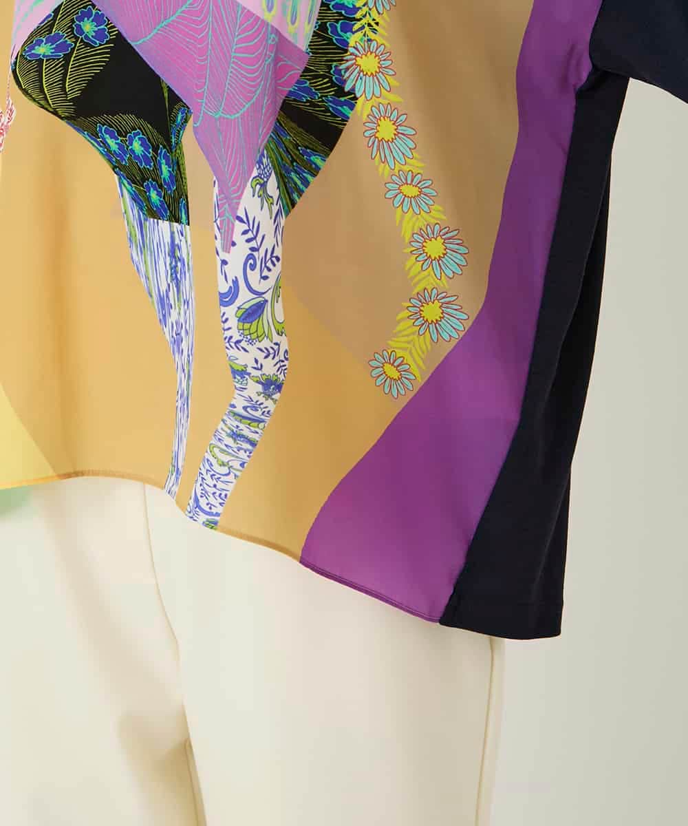 RBKAE38230 HIROKO BIS(ヒロコ ビス) デシンジョイントアートプリントプルオーバー /洗える ネイビー