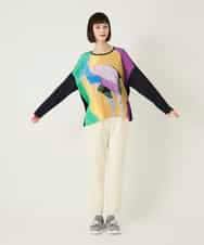 RBKAE38230 HIROKO BIS(ヒロコ ビス) デシンジョイントアートプリントプルオーバー /洗える ネイビー