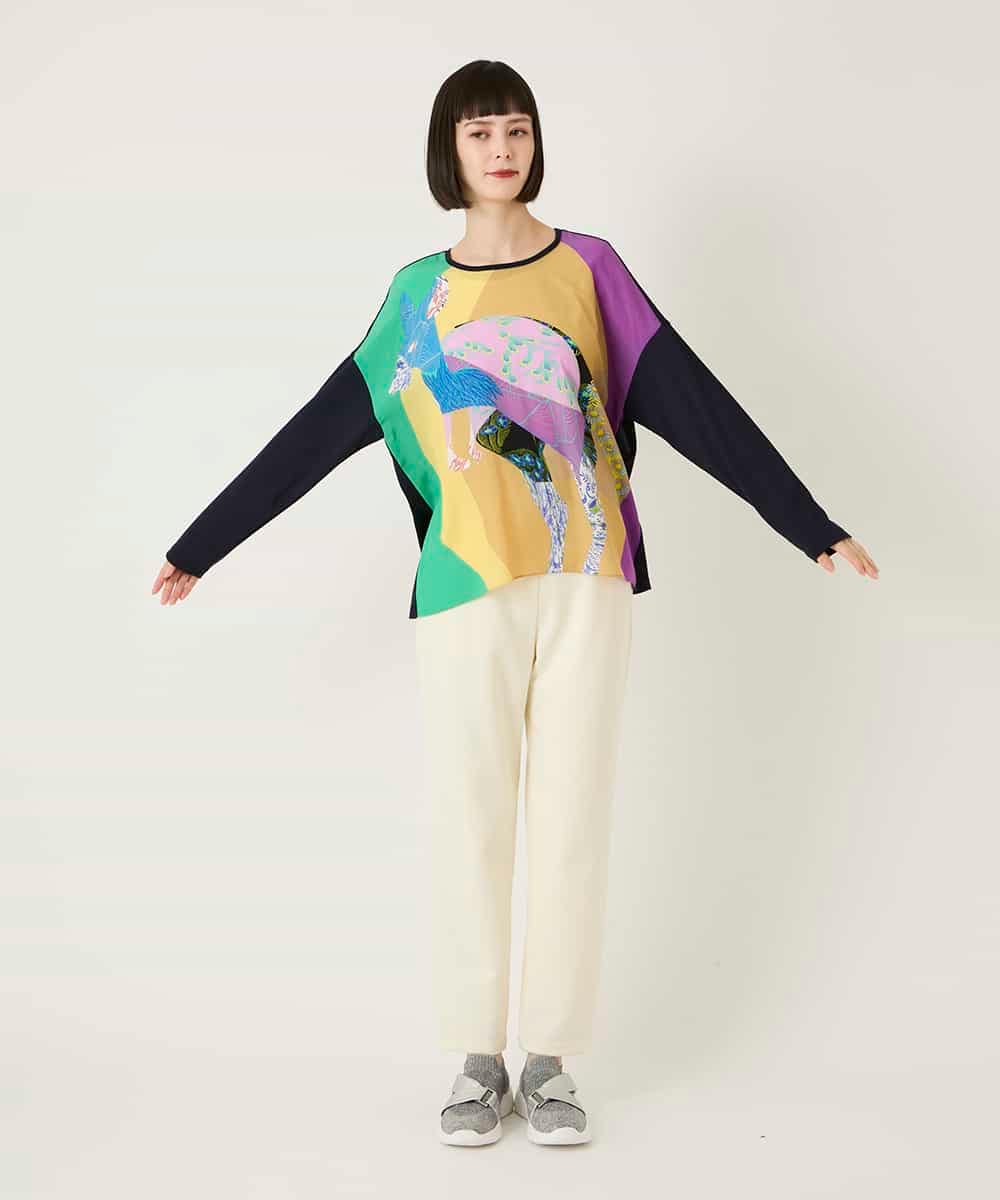 RBKAE38230 HIROKO BIS(ヒロコ ビス) デシンジョイントアートプリントプルオーバー /洗える ネイビー