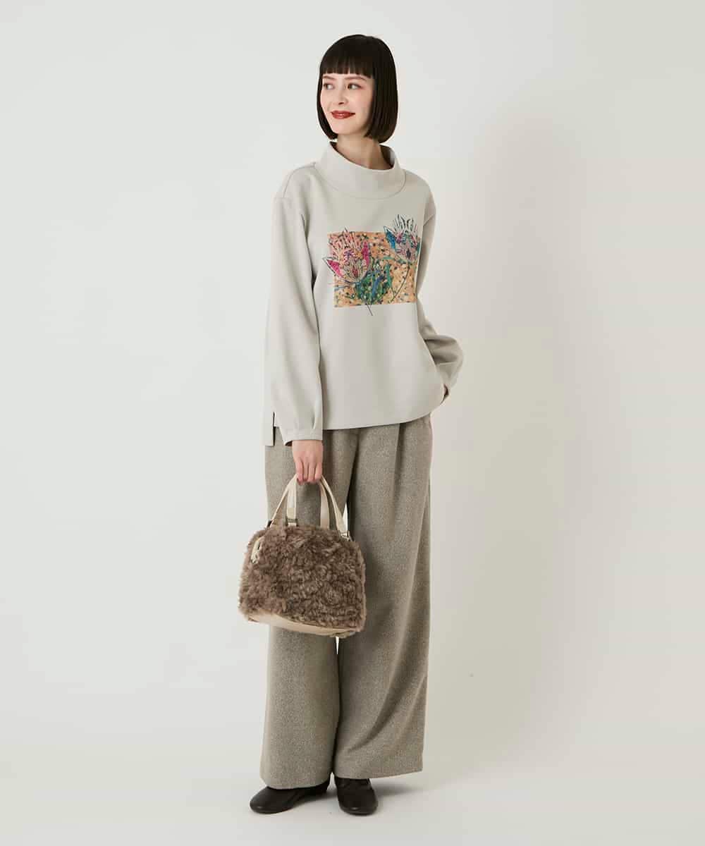 RBKAE39270 HIROKO BIS(ヒロコ ビス) 幾何アートフラワーボンディングプルオーバー ベージュ