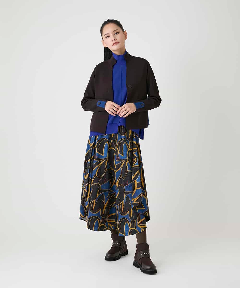 RBKAG20210 HIROKO BIS(ヒロコ ビス) アシンメトリーヘム異素材ミックスプルオーバー ブルー