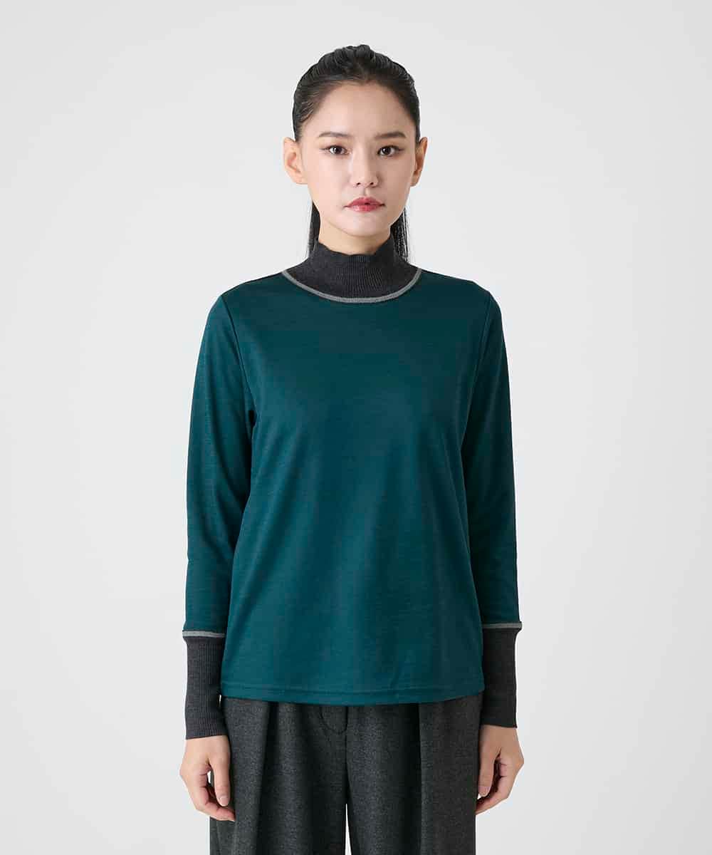 RBKAG25190 HIROKO BIS(ヒロコ ビス) 配色切替ハイネックインナープルオーバー グリーン