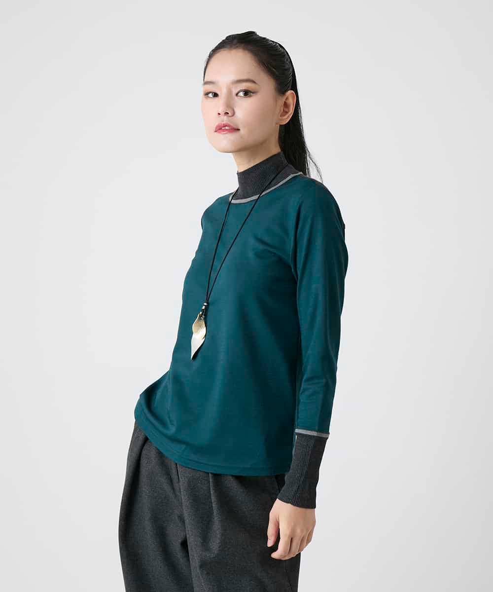 RBKAG25190 HIROKO BIS(ヒロコ ビス) 配色切替ハイネックインナープルオーバー グリーン