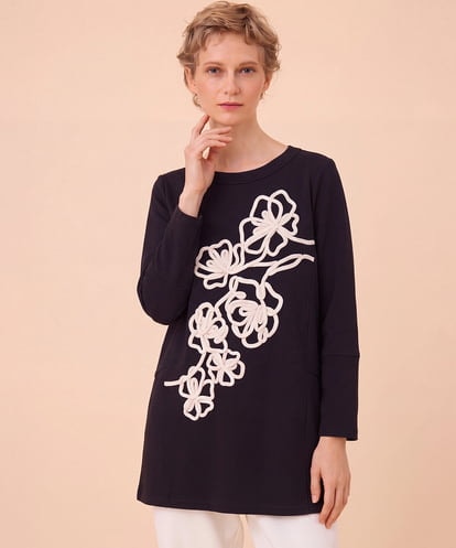 RBKAI51370 HIROKO BIS 【先行予約】フラワー刺繍切り替えデザインチュニック