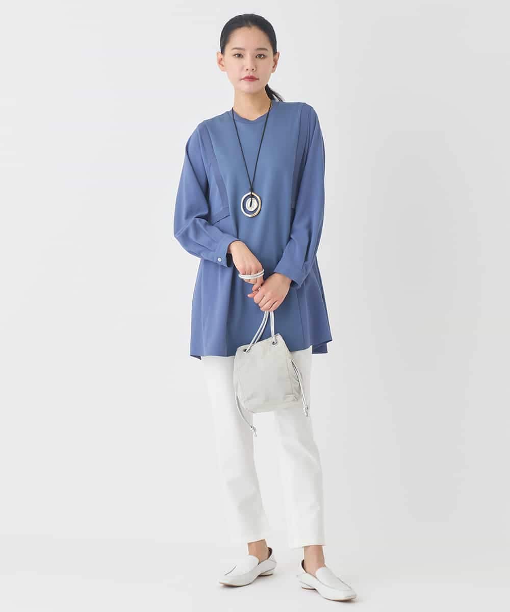 RBKDD07290 HIROKO BIS(ヒロコ ビス) 異素材切り替えチュニックプルオーバー ブルー