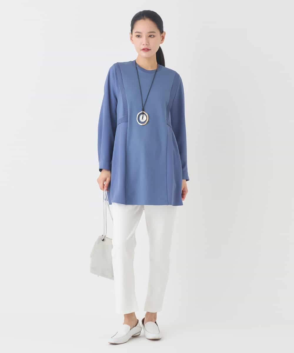 RBKDD07290 HIROKO BIS(ヒロコ ビス) 異素材切り替えチュニックプルオーバー ブルー