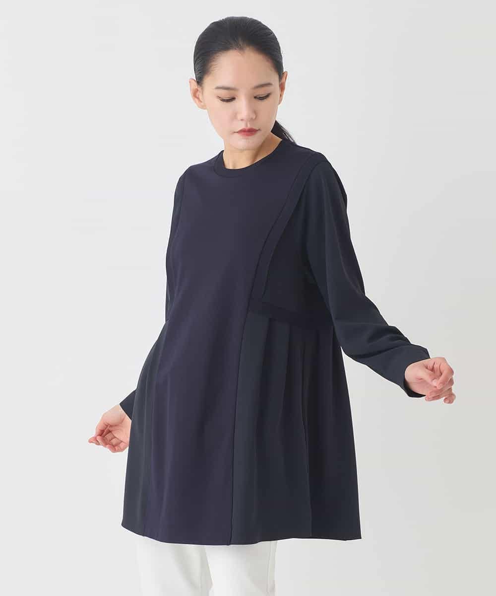 RBKDD07290 HIROKO BIS(ヒロコ ビス) 異素材切り替えチュニックプルオーバー ネイビー