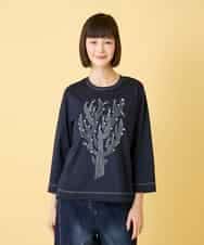 RBKED22190 HIROKO BIS(ヒロコ ビス) サボテン刺繍コットンTシャツ ネイビー