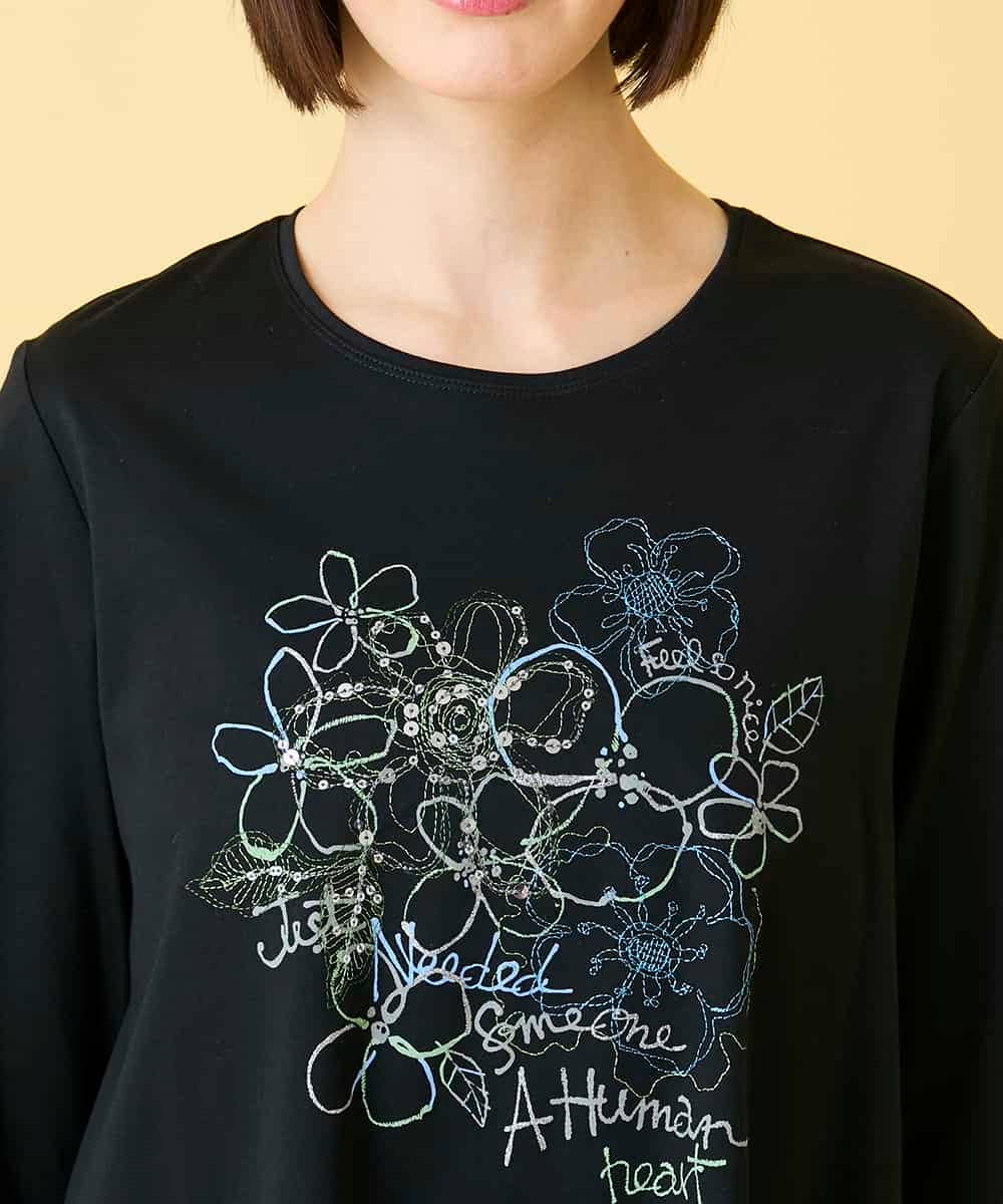 RBKED23230 HIROKO BIS(ヒロコ ビス) フローラルタイポTシャツ ブラック