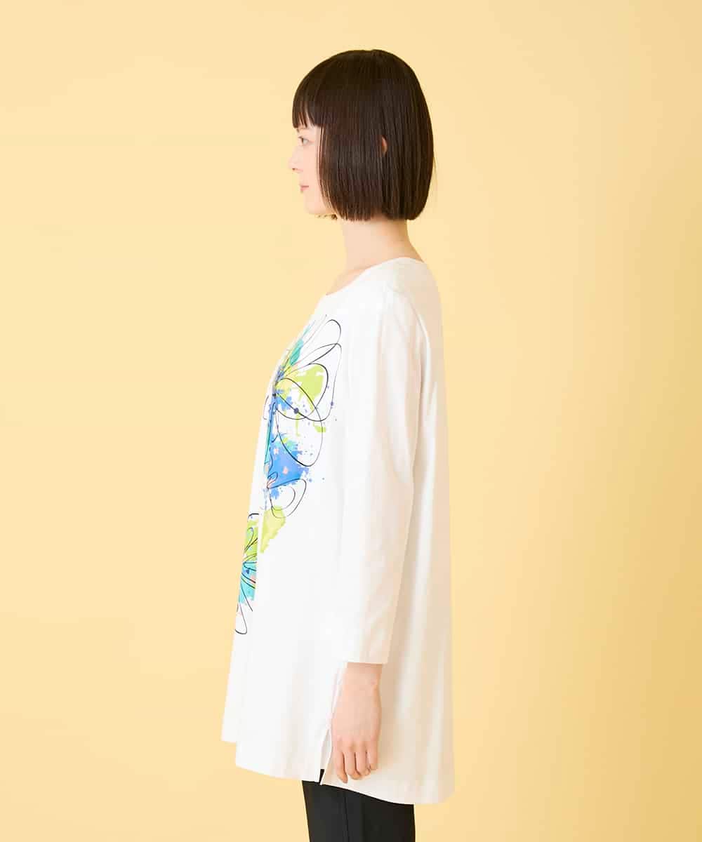 RBKED24230 HIROKO BIS(ヒロコ ビス) ドローイングフラワーチュニックカットソー ホワイト