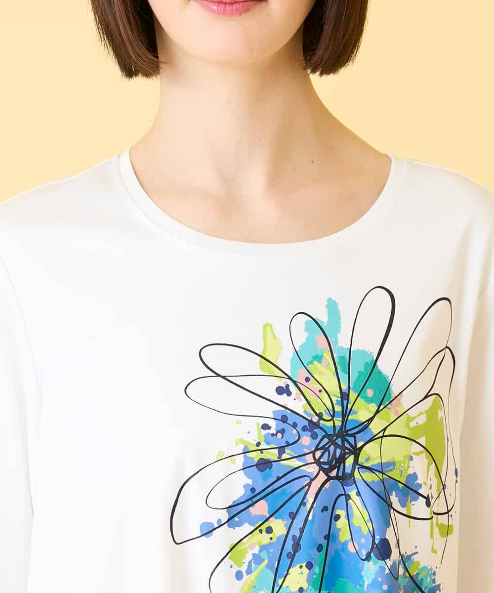 RBKED24230 HIROKO BIS(ヒロコ ビス) ドローイングフラワーチュニックカットソー ホワイト