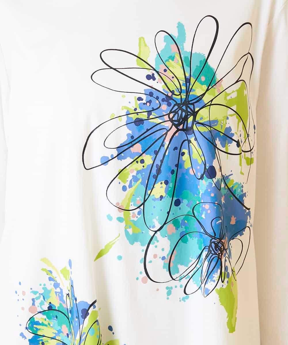 RBKED24230 HIROKO BIS(ヒロコ ビス) ドローイングフラワーチュニックカットソー ホワイト