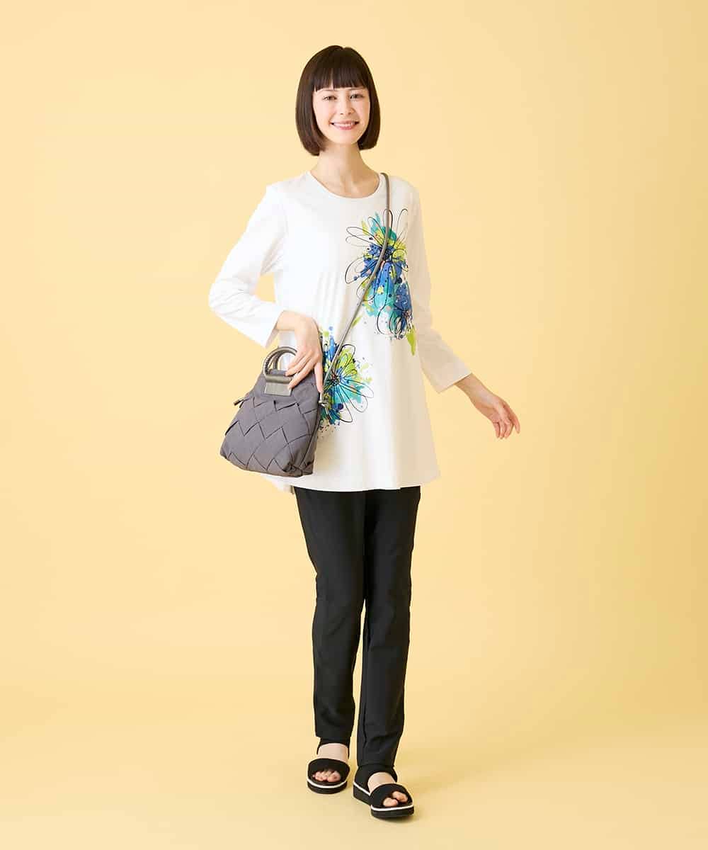 RBKED24230 HIROKO BIS(ヒロコ ビス) ドローイングフラワーチュニックカットソー ホワイト