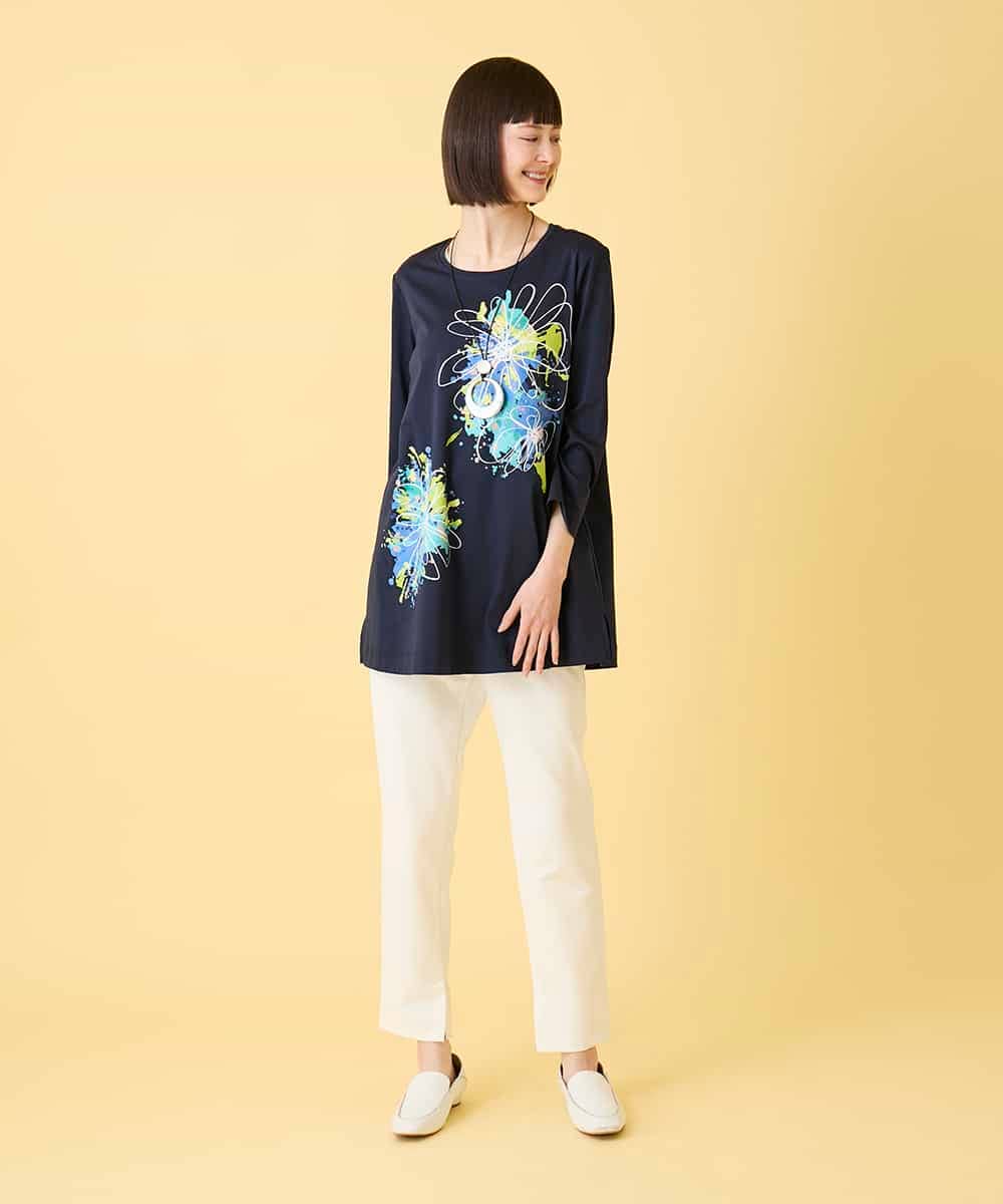 RBKED24230 HIROKO BIS(ヒロコ ビス) ドローイングフラワーチュニックカットソー ホワイト