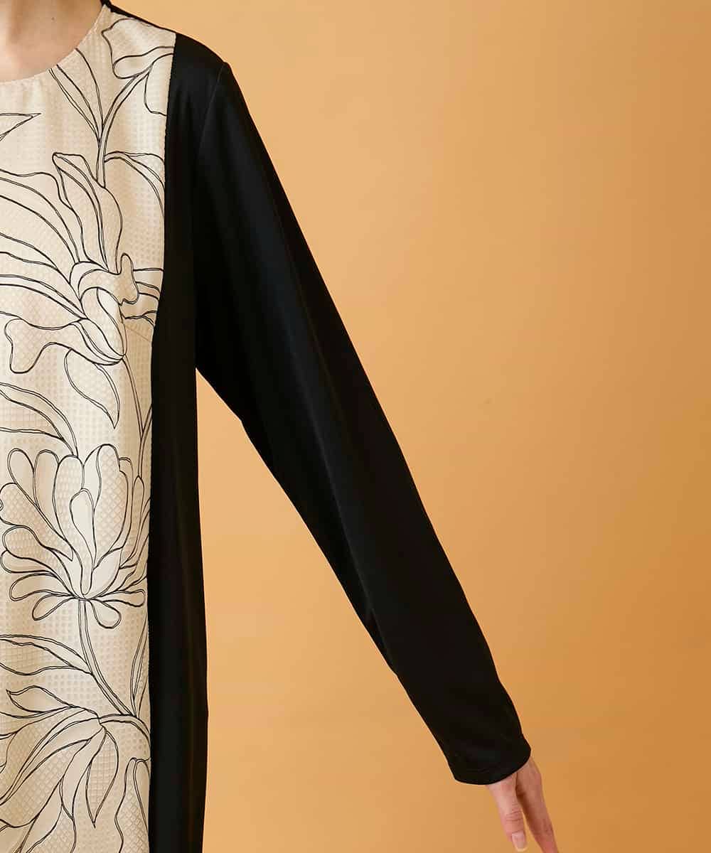 RBKED57260 HIROKO BIS(ヒロコ ビス) ボタニカルモチーフ異素材チュニック ブラック