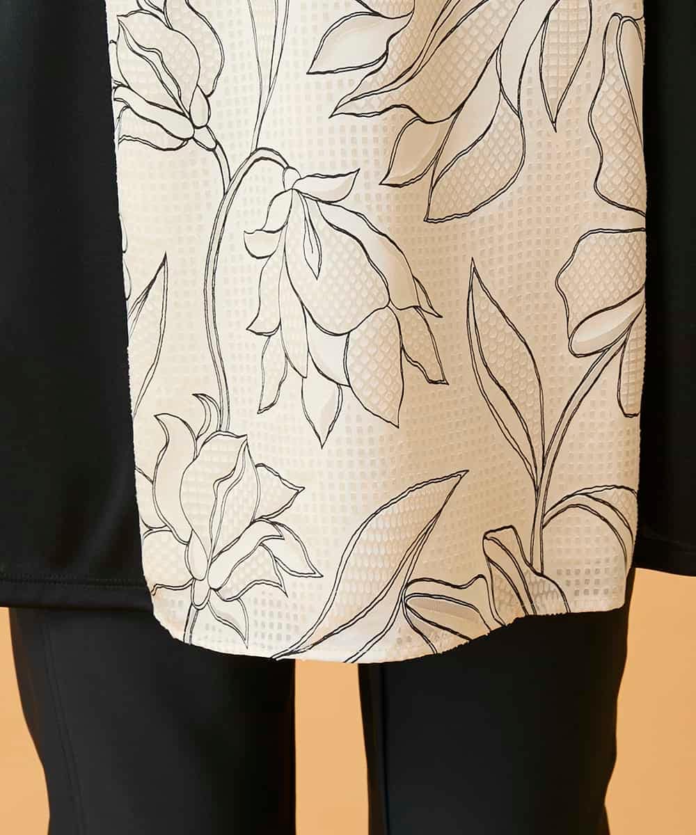 RBKED57260 HIROKO BIS(ヒロコ ビス) ボタニカルモチーフ異素材チュニック ブラック