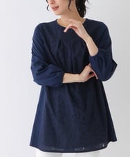 RBKES21290 HIROKO BIS(ヒロコ ビス) 【洗える】ロゴレースカットソージョイントチュニック ネイビー