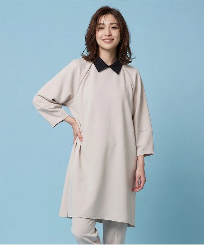 RBKFA22360 HIROKO BIS 襟付きジャージーチュニックブラウス /洗濯機で洗える