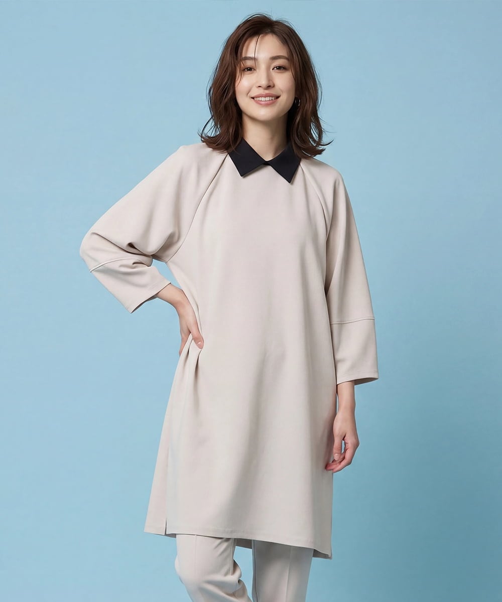RBKFA22360 HIROKO BIS(ヒロコ ビス) 襟付きジャージーチュニックブラウス /洗濯機で洗える ベージュ