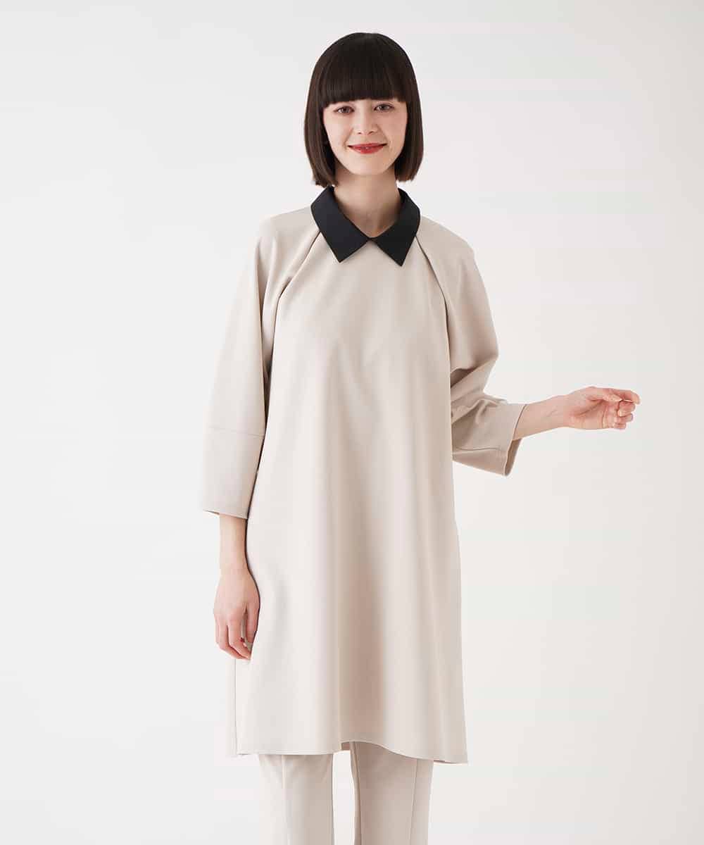RBKFA22360 HIROKO BIS(ヒロコ ビス) 襟付きジャージーチュニックブラウス /洗濯機で洗える ベージュ