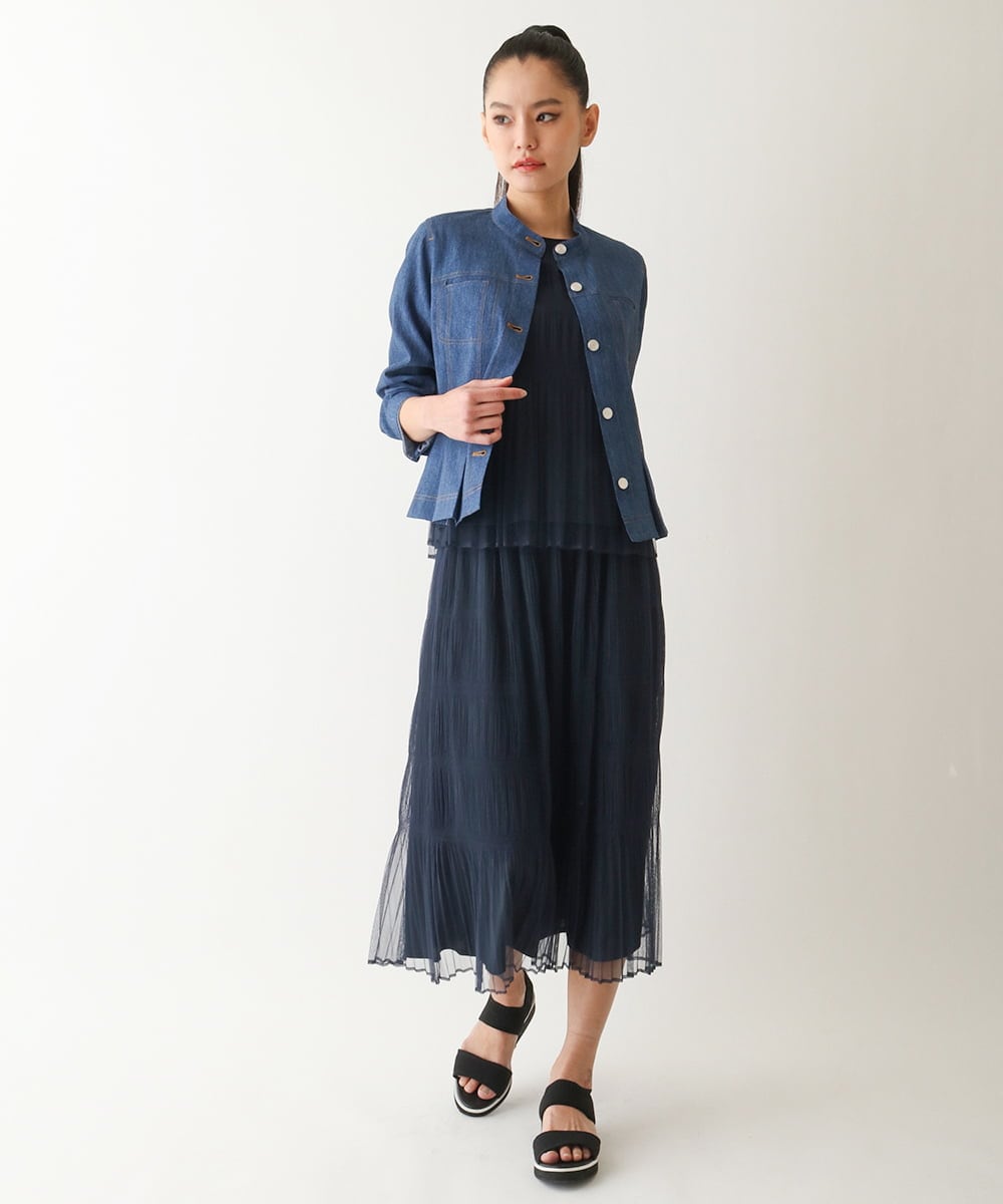 RBKFB31270 HIROKO BIS(ヒロコ ビス) マジョリカプリーツシアーブラウス /洗える ネイビー